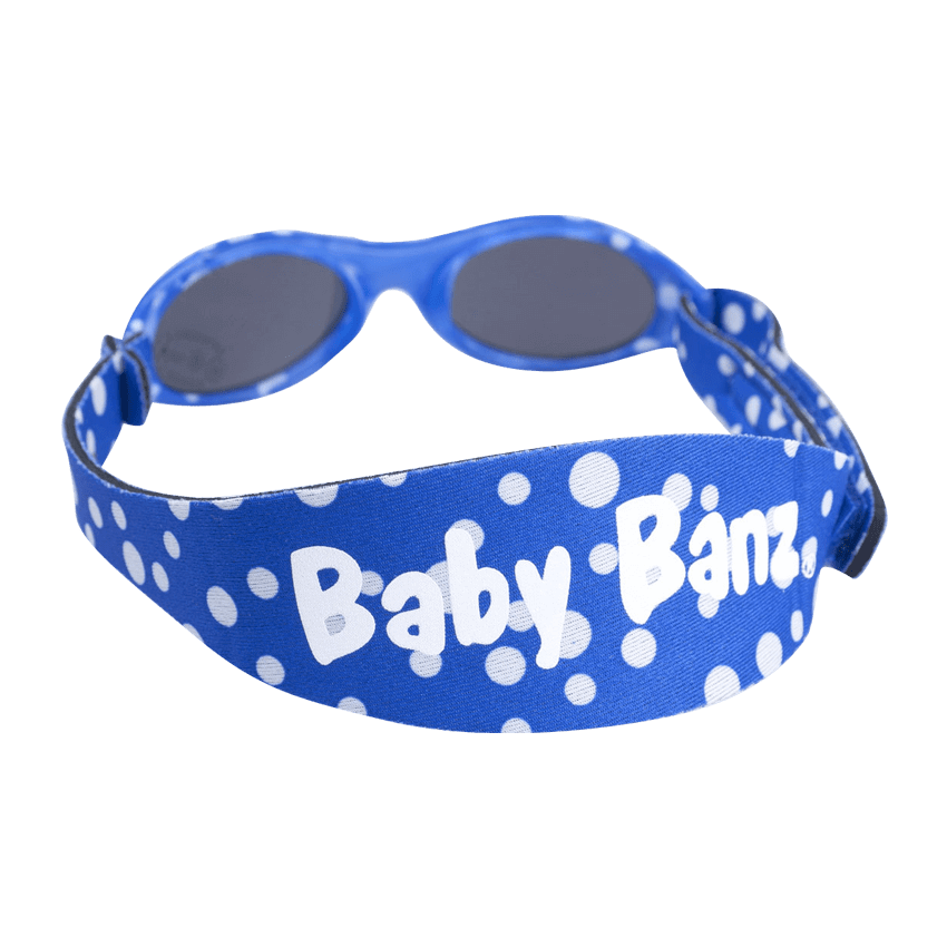 Baby Banz / Kidz Banz solglasögon för barn och baby. Blå färg med vita prickar