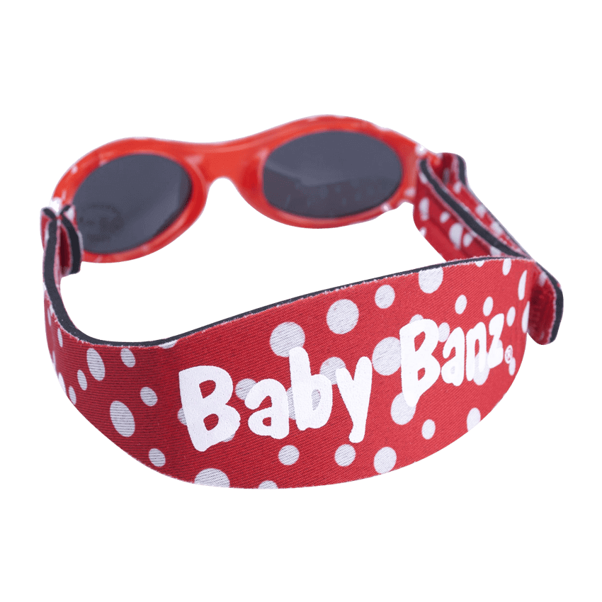 Baby Banz / Kidz Banz solglasögon för barn och baby. Röd färg med vita prickar